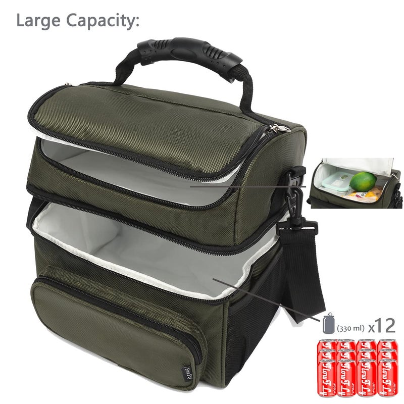 FlowFly Double Layer Cooler Insulated Lunch Bag Adult Lunch Box Large Tote Bag for Men, Women, With Adjustable Strap,Front Pocket and Dual Large Mesh Side Pockets,Army Green - Image 5